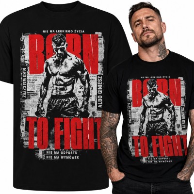 Koszulka męska bokser na gazetowym kolażu „Born to Fight” - dla boksera