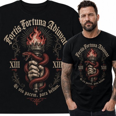 Koszulka męska „Fortis Fortuna Adiuvat” - wąż oplatający pochodnię