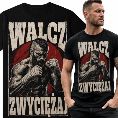 Koszulka męska bokser w gardzie z napisem „Walcz zwyciężaj”