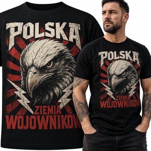 Koszulka męska z orłem i błyskawicami „Polska ziemia wojowników”