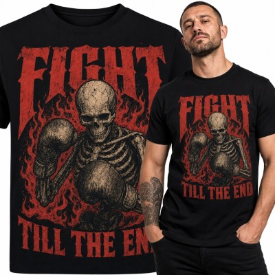 Koszulka męska bokserska ze szkieletem w rękawicach - „Fight till the end”