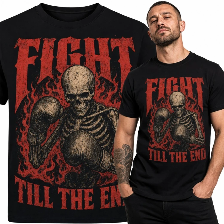 Koszulka męska bokserska ze szkieletem w rękawicach - „Fight till the end”