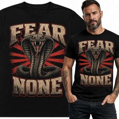 Koszulka męska z kobrą i napisem „Fear None” - wzór retro