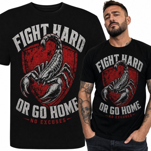 Koszulka męska skorpion na tarczy „Fight hard or go home” dla fightera