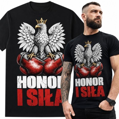 Koszulka męska „Honor i siła” - orzeł w koronie z rękawicami bokserskimi