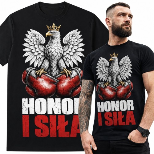 Koszulka męska „Honor i siła” - orzeł w koronie z rękawicami bokserskimi