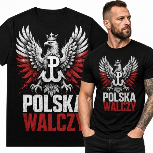 Koszulka męska „Polska Walczy” - orzeł w koronie ze znakiem kotwicy