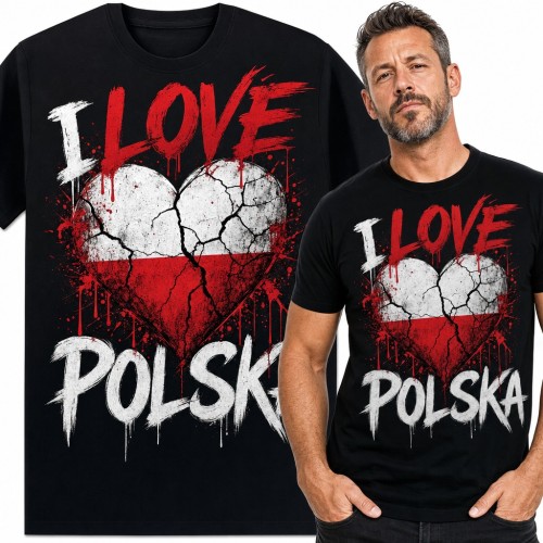 Koszulka męska „I Love Polska” - pękające serce w barwach flagi dla patrioty