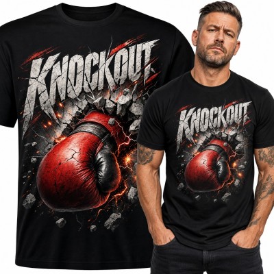 Koszulka męska „Knockout” - czerwona rękawica bokserska w pękniętym betonie
