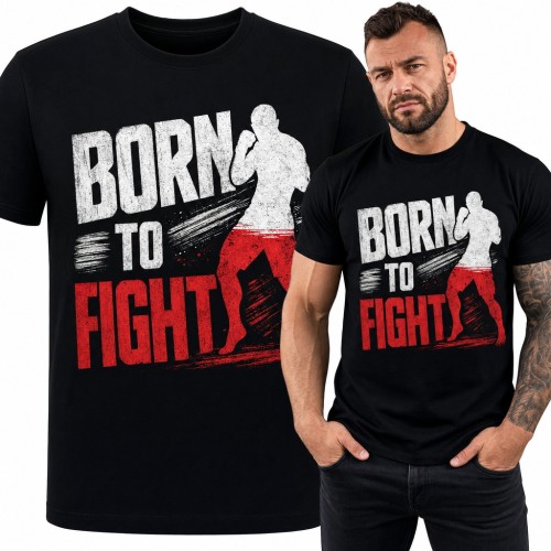 Koszulka męska „Born to Fight” - fighter MMA w biało-czerwonych barwach