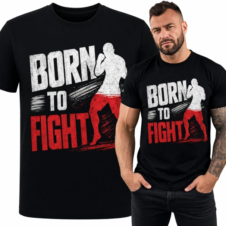 Koszulka męska „Born to Fight” - fighter MMA w biało-czerwonych barwach
