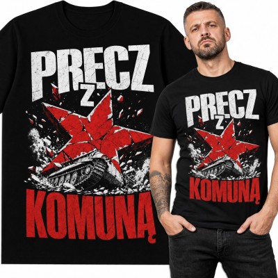 Koszulka męska „Precz z komuną” - rozbita czerwona gwiazda i czołg dla patrioty