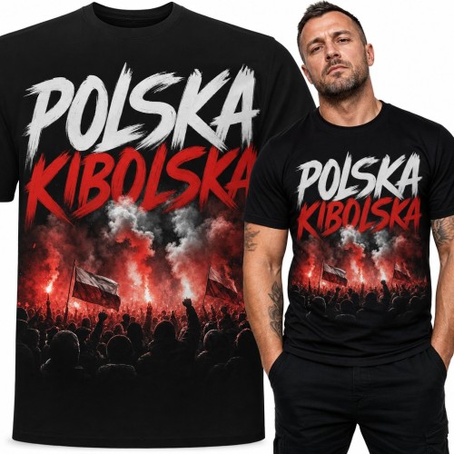 Koszulka męska kibica „Polska kibolska” - race i flagi na trybunach