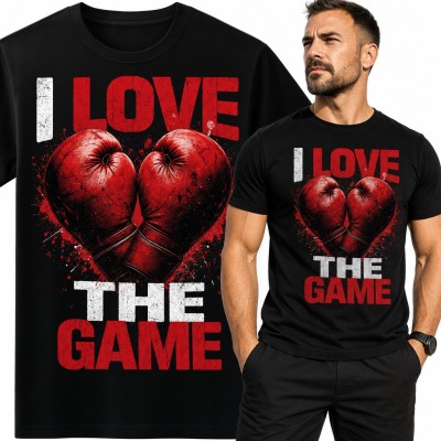 Koszulka męska z rękawicami bokserskimi w kształcie serca „I love the game” dla boksera