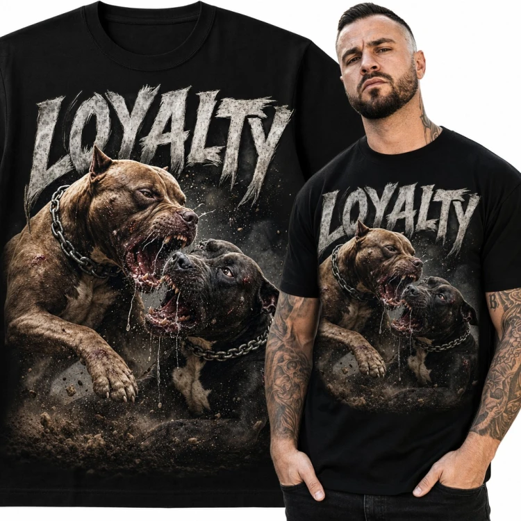 Koszulka męska „Loyalty” - dwa pitbulle w łańcuchach