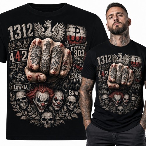 Koszulka męska „1312” - kibolska brać, pięść z orłem i Dywizjon 303