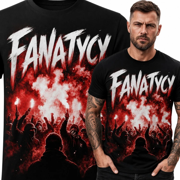 Koszulka męska „Fanatycy” - kibice ultras z racami na trybunie