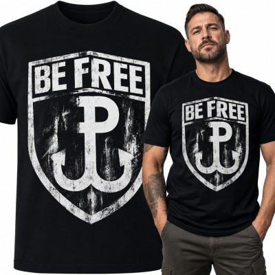 Koszulka męska „Be Free” - kotwica Polski Walczącej na tarczy