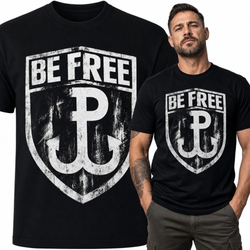 Koszulka męska „Be Free” - kotwica Polski Walczącej na tarczy