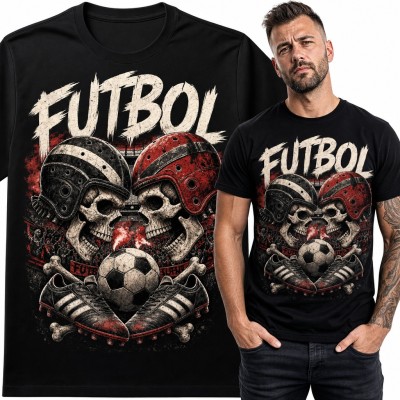 Koszulka męska „Futbol” - czaszki w kaskach, piłka i korki dla kibica piłki nożnej