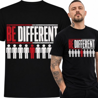 Koszulka męska „Be Different” - czerwony ludzik wśród białych sylwetek