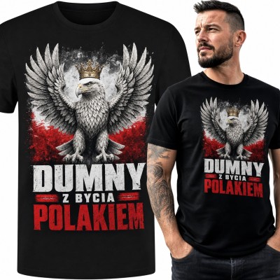 Koszulka męska z orłem w koronie „Dumny z bycia Polakiem” - patriotyczna