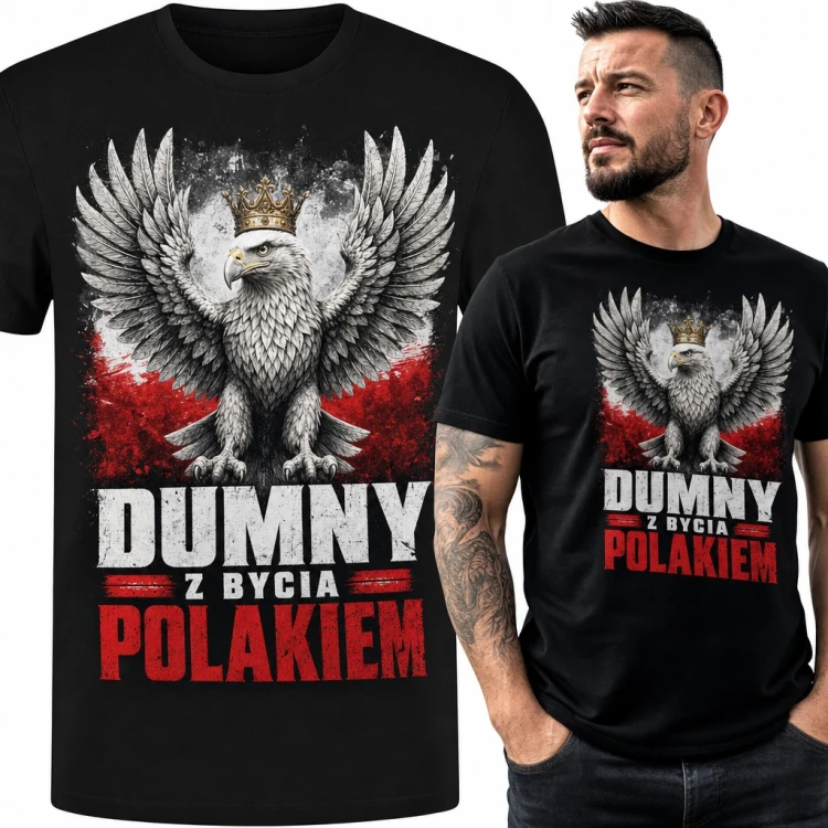Koszulka męska z orłem w koronie „Dumny z bycia Polakiem” - patriotyczna