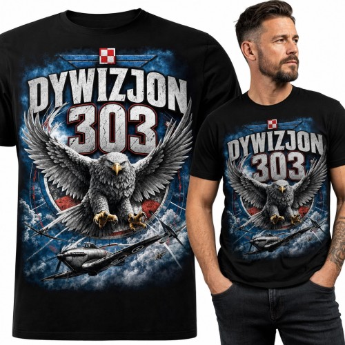 Koszulka męska „Dywizjon 303” - orzeł i myśliwce Spitfire