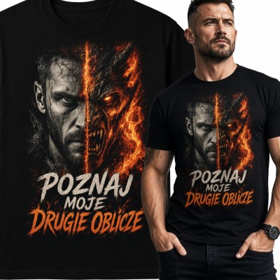 Koszulka męska z demonem w płomieniach - „Poznaj moje drugie oblicze”