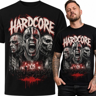 Koszulka męska „Hardcore” - krzyczące twarze nad koncertem dla fana ciężkiej muzyki