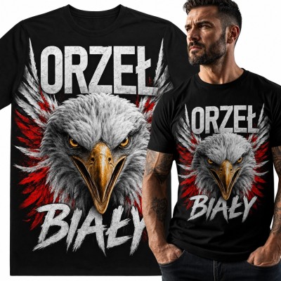 Koszulka męska „Orzeł Biały” - groźna głowa orła na biało-czerwonych skrzydłach