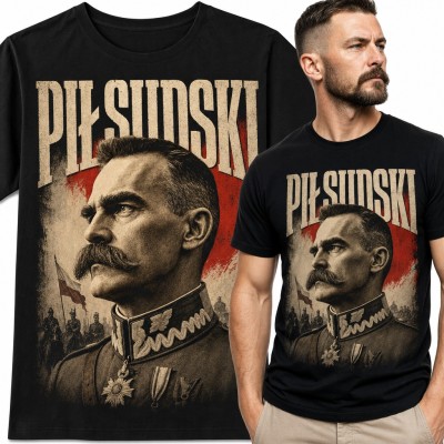 Koszulka męska „Piłsudski” - portret marszałka w mundurze z flagą Polski