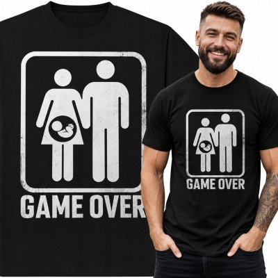 Koszulka męska dla przyszłego taty „Game Over” - humorystyczny motyw ojcostwa