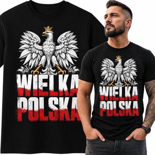Koszulka męska „Wielka Polska” - orzeł biały w koronie i barwy narodowe