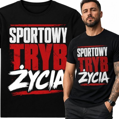 Koszulka męska „Sportowy tryb życia” - motywacyjny napis dla sportowca