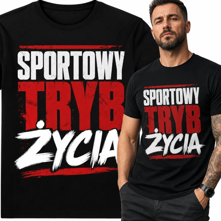 Koszulka męska „Sportowy tryb życia” - motywacyjny napis dla sportowca