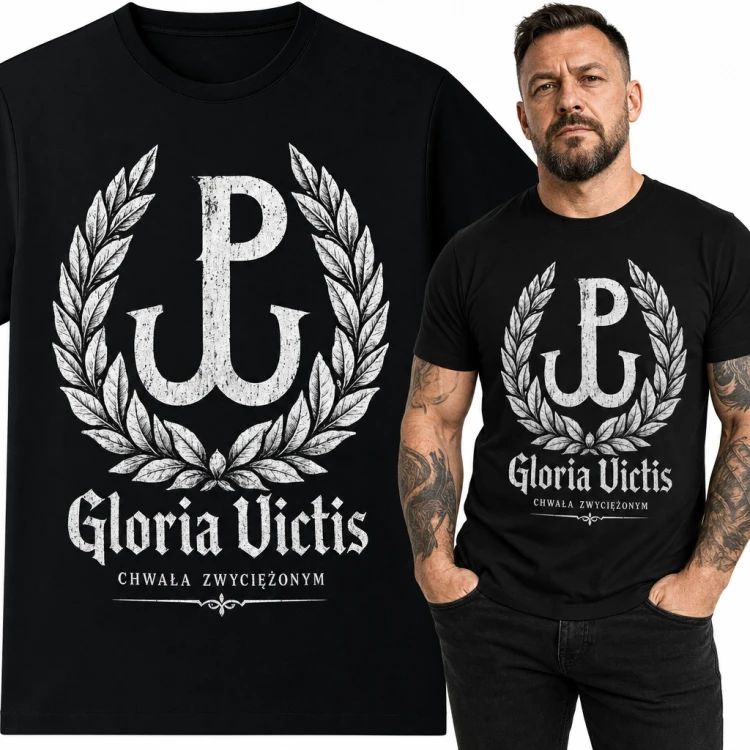 Koszulka męska „Gloria Victis” - znak Polski Walczącej w wieńcu laurowym