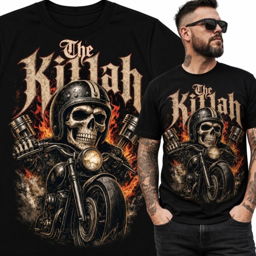 Koszulka męska „The Killah” - czaszka w kasku na chopperze dla motocyklisty