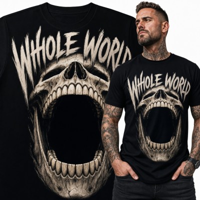 Koszulka męska z krzyczącą czaszką „Whole World”