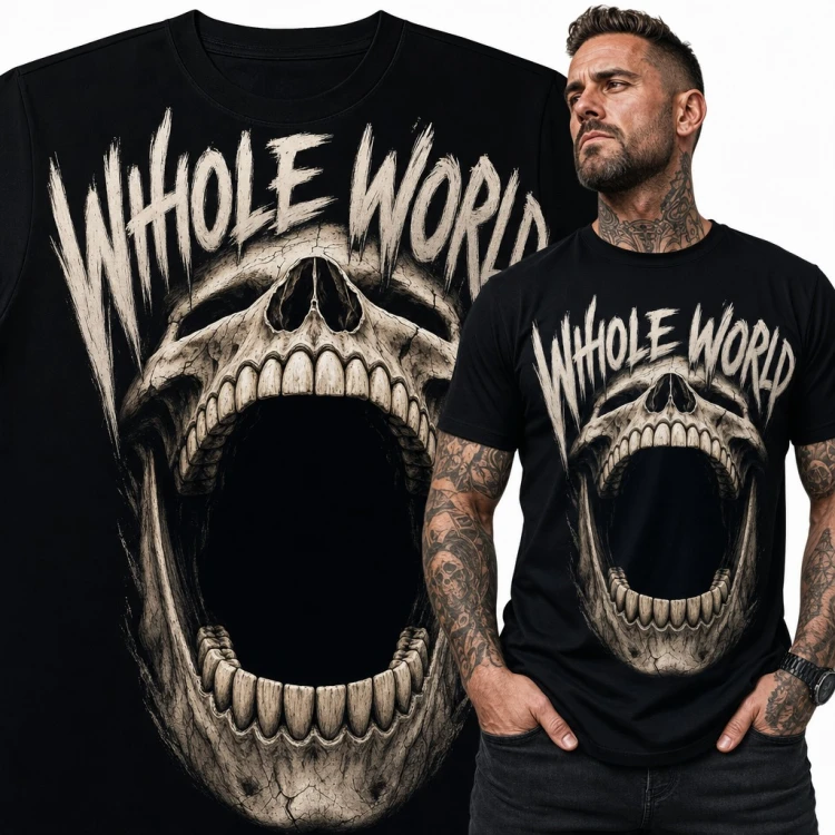 Koszulka męska z krzyczącą czaszką „Whole World”
