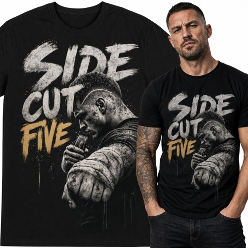 Koszulka męska „Side Cut Five” - barber z maszynką i bandażem na pięści