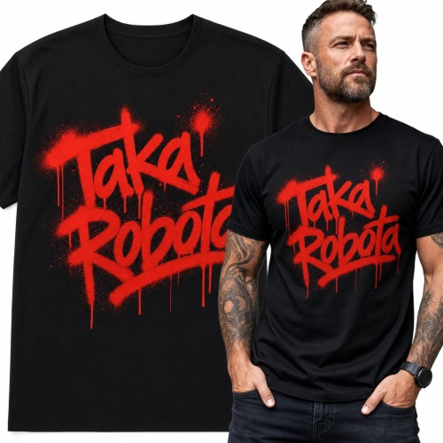 Koszulka męska „Taka Robota” - czerwone graffiti z zaciekami sprayu
