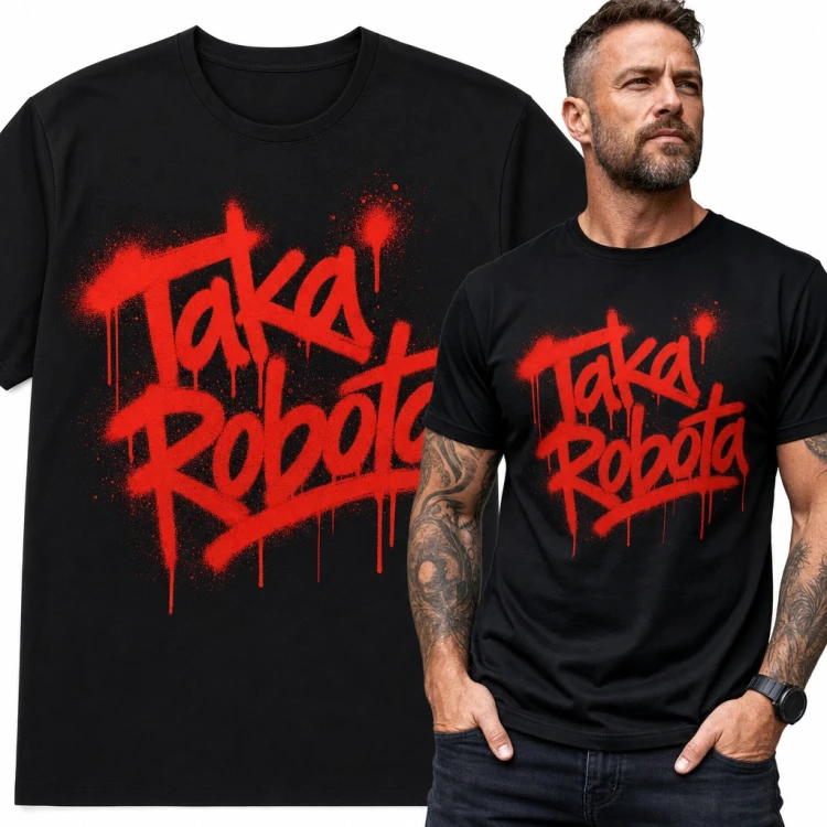 Koszulka męska „Taka Robota” - czerwone graffiti z zaciekami sprayu