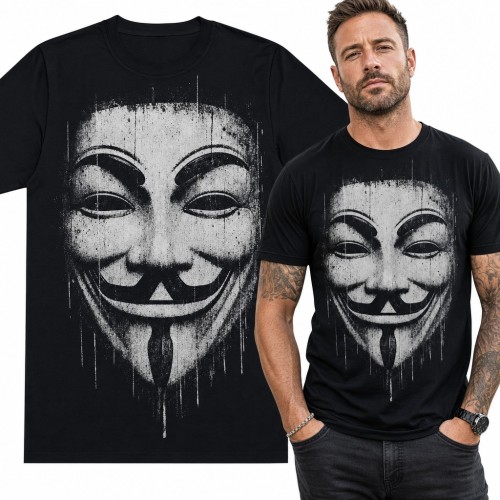Koszulka męska z maską Guya Fawkesa - grunge Anonymous