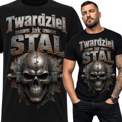 Koszulka męska „Twardziel jak stal” - nitowana stalowa czaszka