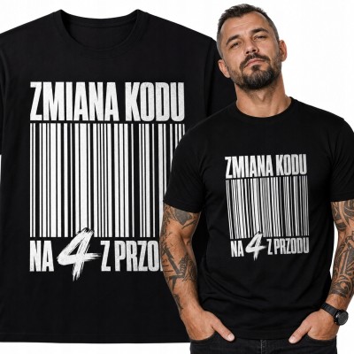 Koszulka męska na 40 urodziny z kodem kreskowym „Zmiana kodu - na 4 z przodu”