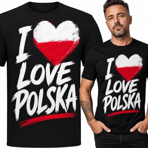 Koszulka męska „I love Polska” z biało-czerwonym sercem