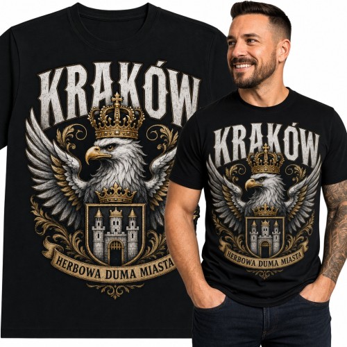 Koszulka męska „Kraków” - herb miasta z orłem w koronie i bramą z trzema wieżami