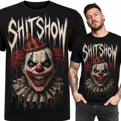 Koszulka męska „Shitshow” - straszny klaun z cyrku grozy