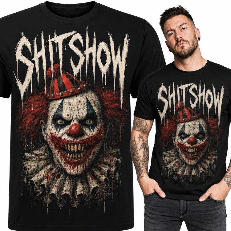 Koszulka męska „Shitshow” - straszny klaun z cyrku grozy